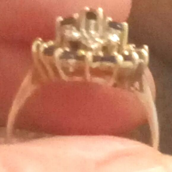 14k marquise shaped diamond and blue sapphire ring size 7 - Picture 2 of 8